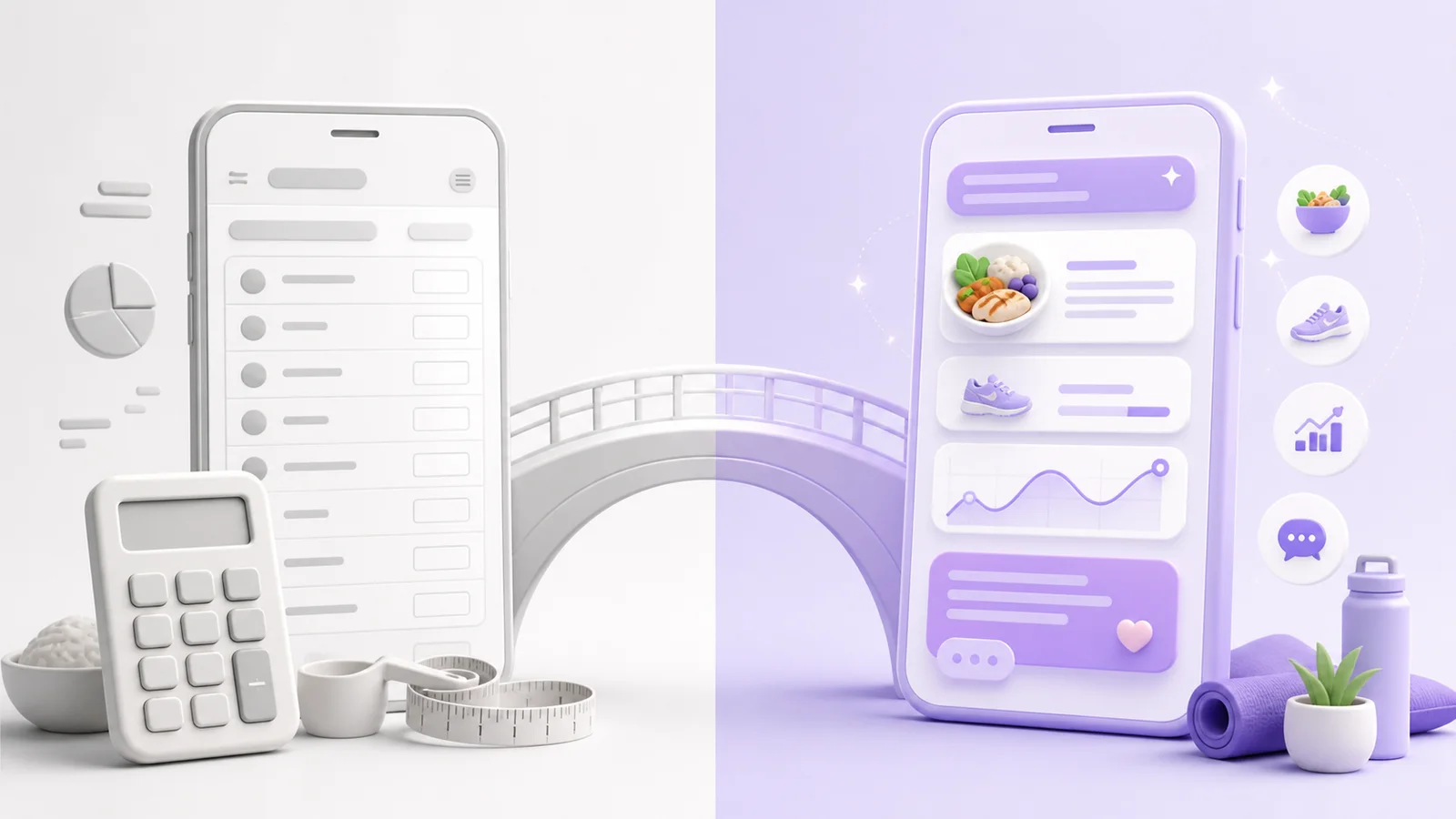 A traditional calorie tracker compared with contextual AI fitness coaching