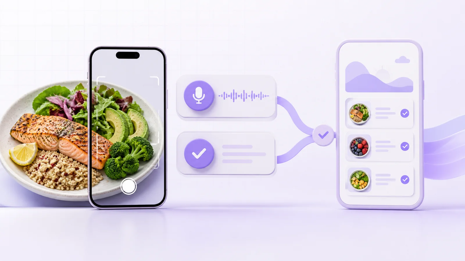 Fast food logging with a meal photo, voice note, and quick check-in