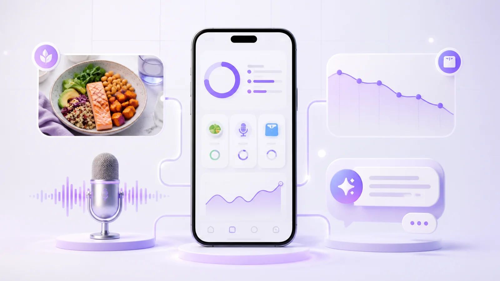 WellyPal AI health tracking with meal, voice, weight trend, and guidance features